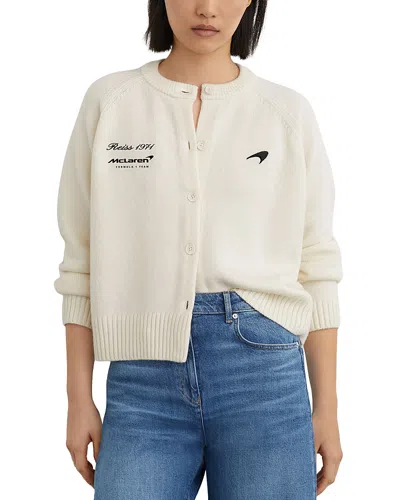 Reiss Louise Long Sleeved Merino Wool Cropped Crewneck Cardigan In White