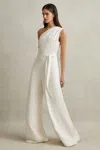 Reiss Ivory One-shoulder Belted Jumpsuit In Ivory