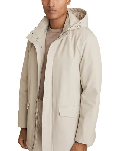 Reiss Lucan Hooded Nylon Jacket In Stone