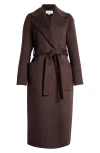 Reiss Lucia Tie Waist Wool Blend Coat In Chocolate