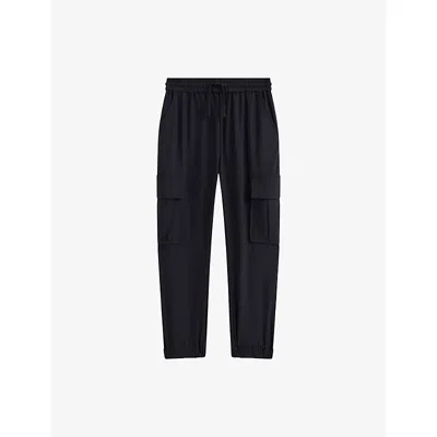REISS NAVY LUCIAN FLAP-POCKET STRETCH-WOVEN TROU