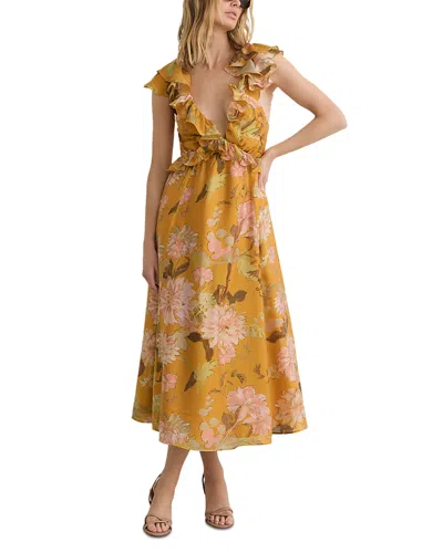 Reiss Womens Yellow Lucy Floral-print Woven Midi Dress