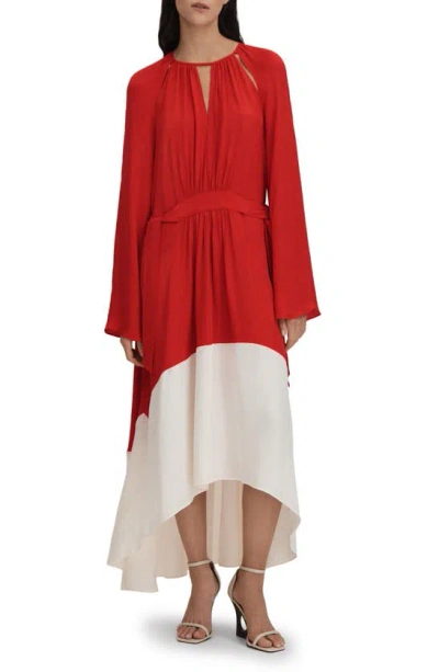 Reiss Red/cream Colourblock Fit-and-flare Midi Dress In Red Cream