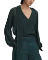 Reiss Green Semi Sheer Satin Tie Neck Blouse In Multi