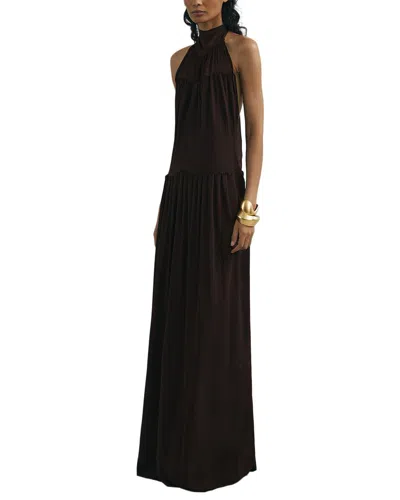 Reiss Luna Atelier Chiffon Draped Halter Neck Maxi Dress In Brown