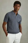 Reiss Airforce Blue Lupton Cotton Textured Press-stud Polo Shirt