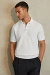 Reiss Optic White Lupton Cotton Textured Press-stud Polo Shirt In Optic White