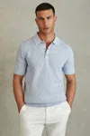 Reiss Soft Blue Lupton Cotton Textured Press-stud Polo Shirt