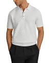 Reiss Optic White Lupton Cotton Textured Press-stud Polo Shirt In Optic White