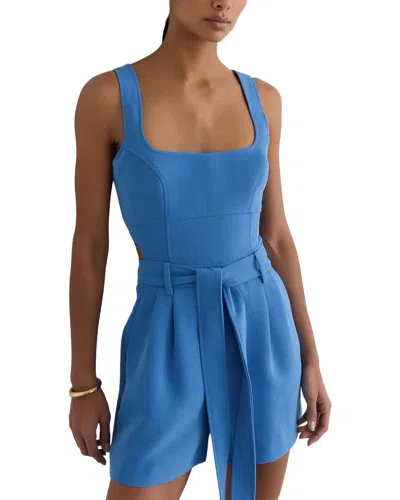 Reiss Lyon Structured Cut Out Belted Playsuit In Blue