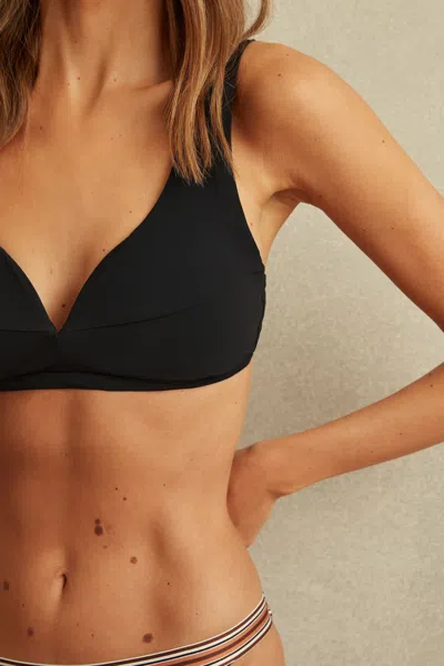 Reiss Black Wide Strap Boned Bikini Top