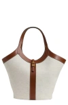 Reiss Lyra Leather & Cotton Canvas Tote In Beige
