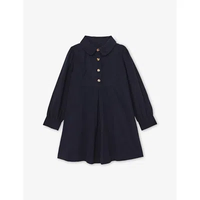 REISS NAVY LYRA LONG-SLEEVE CORDUROY DRESS 3-9