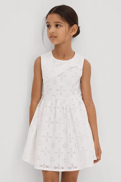 Reiss Kids' Mabel - Ivory Junior Cotton Broderie Lace Dress, Age 8-9 Years