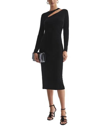 Reiss Black Macey Velvet Cut-out Midi Dress