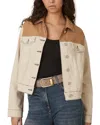Reiss Womens Maddie Colour-block Denim Jacket Ecru In Ecru