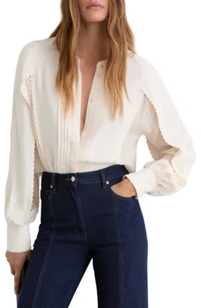 Reiss Maddie Pleated Button-up Top In White