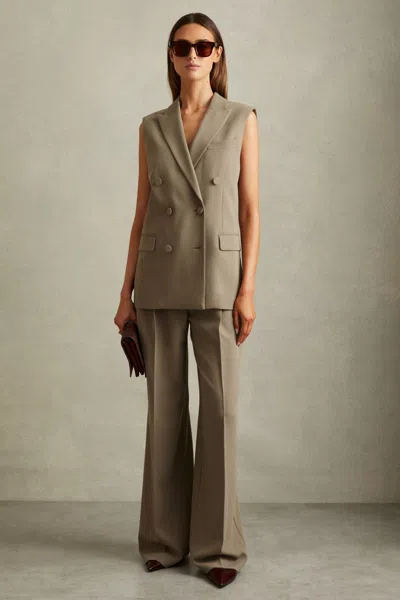 Reiss Khaki Madelyn Petite Wide Leg Front Pleat Suit Trousers In Khaki