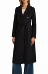 Reiss Maeve Belted Double Breasted Wool Blend Coat In Black