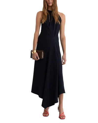 Reiss Womens Navy Maeve Drape-detail Sleeveless Woven Midi Dress In Blue