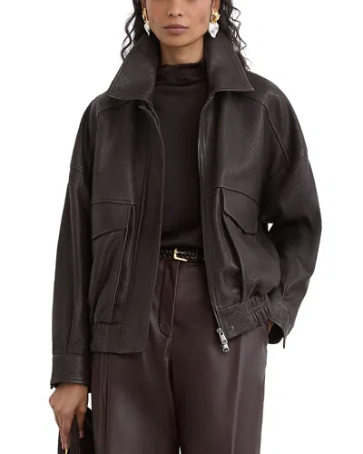Reiss Maeve Grained Leather Collared Jacket In Multi