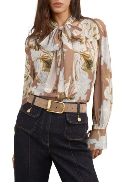 Reiss Maggie Tie Neck Floral Top In Multi
