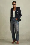 Reiss Mid Blue Petite Barrel-leg Dart Jeans In Mid Blue