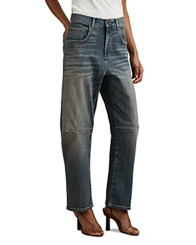 Reiss Mahni High Rise Barrel Leg Jeans In Mid Blue
