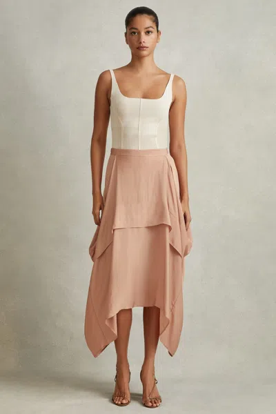 Reiss Maisie - Nude Side Pleat Asymmetric Midi Skirt, Us 6