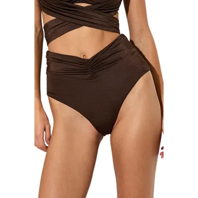 Reiss Maisie Metallic High Waist Bikini Botoms In Brown