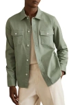 Reiss Sage Green Cotton Twill Twin Pocket Overshirt With Stretch In Green
