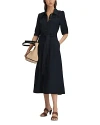 Reiss Malika Cap Sleeve Linen-blend Belted Midi Dress In Navy