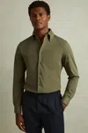 Reiss Khaki Malone Garment Dyed Cotton Pique Oxford Shirt In Khaki
