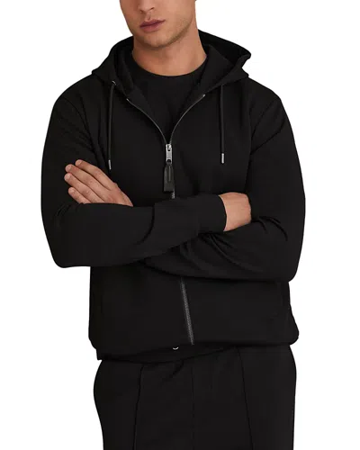 Reiss Malvern Interlock Zip Front Hoodie In Black