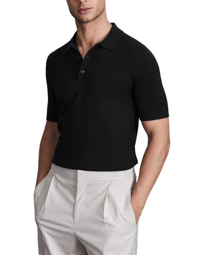Reiss Mens Black Manor Half-button Slim-fit Merino-wool Polo Shirt