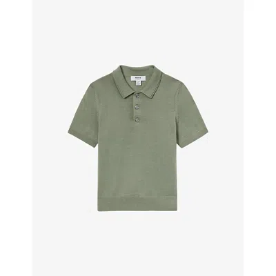 REISS HERB GREEN MANOR SHORT-SLEEVE  KNITTED WOOL POLO TOP 9