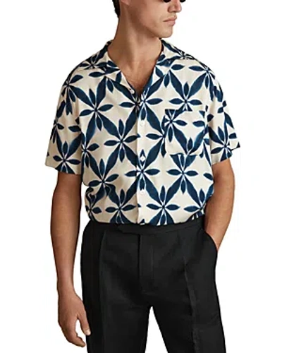 Reiss Marabel Printed Camp Shirt In Ecru/navy