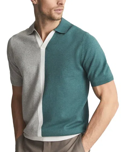 Reiss Marcus Wool-blend Open Collar Polo Sweater In Blue