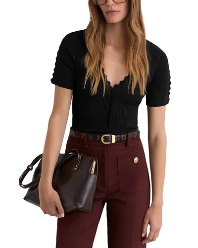 Reiss Marcy Scalloped Rib Knit Top In Black