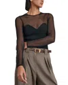 Reiss Womens Black Margot Sweetheart-neck Long-sleeve Stretch-mesh Top In Black