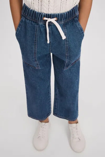 Reiss Kids' Marloe - Blue Senior Drawstring Waist Straight Leg Jeans, Uk 9-10 Yrs
