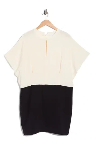 Reiss Marlowe Colorblocked Minidress In Ivory/ Black