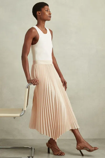 Reiss Marnie - Ivory/nude Hybrid Knitted Midi Dress, M
