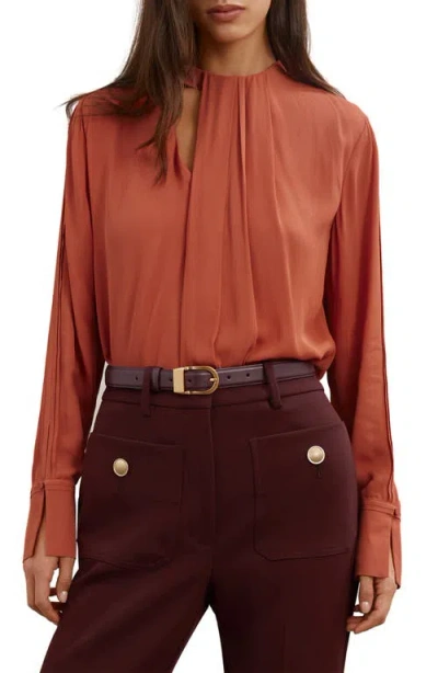 Reiss Marta Drape Cutout Crepe Top In Brown