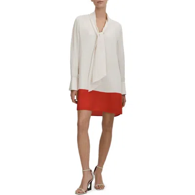 Reiss Marta Tie Neck Woven Top In Cream/red