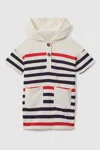 REISS ECRU MARTHA TEEN STRIPED JERSEY HOODED DRESS