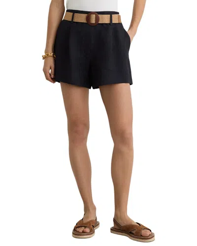 Reiss Womens Navy Matilda Belted-waist Linen-blend Shorts In Blue