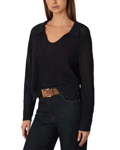 Reiss Matilda Open Collar Knit Silk-blend Top In Black