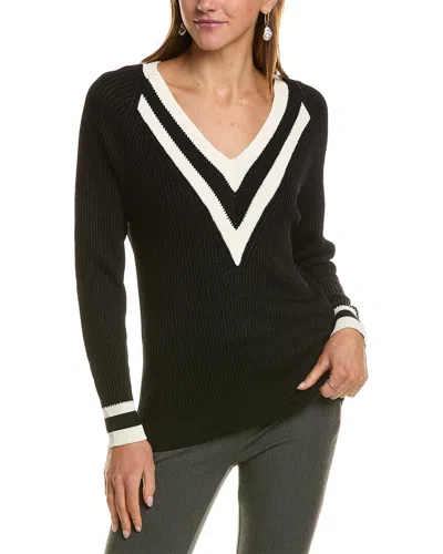 Reiss Matilda Ribbed V-neck Sweater In Black/white