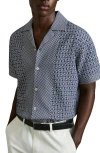 Reiss Mens Navy White Matisse Geometric-pattern Woven Shirt In Blue